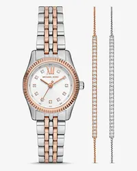 Michael Kors Zweifarbige Pavé-Armbanduhr Lexington und Armband mit Schiebeknoten Im Geschenkset Rosé-goldton