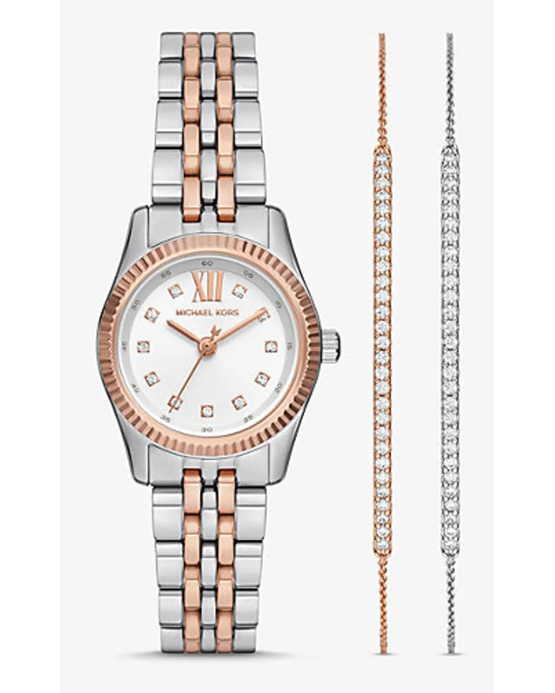 Michael Kors Zweifarbige Pavé-Armbanduhr Lexington und Armband mit Schiebeknoten Im Geschenkset Rosé-goldton