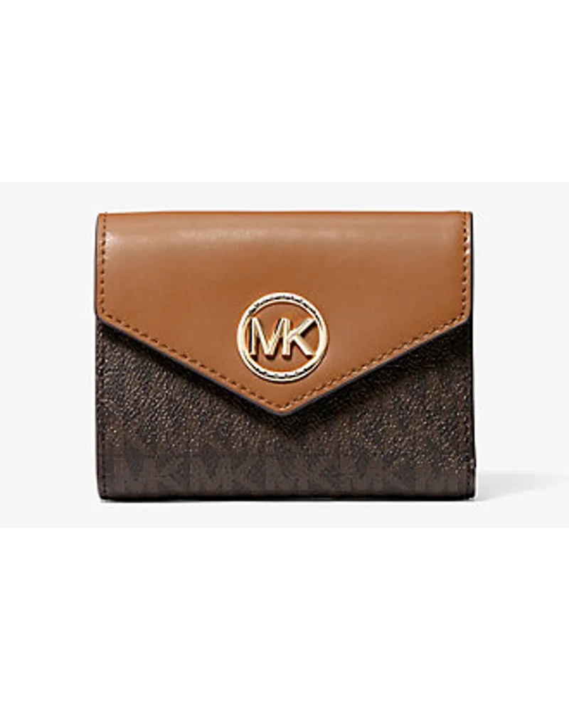 Michael Kors Trifold-Brieftasche Greenwich Medium aus Leder und Signature-Logostoff mit Umschlag Braun