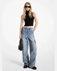 Michael Kors Cargo-Jeans mit Weitem Bein aus Stretch-Denim Blau