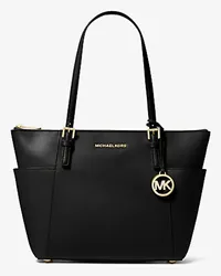 Michael Kors Shopper Jet Set Large aus Quer Genarbtem Leder Schwarz