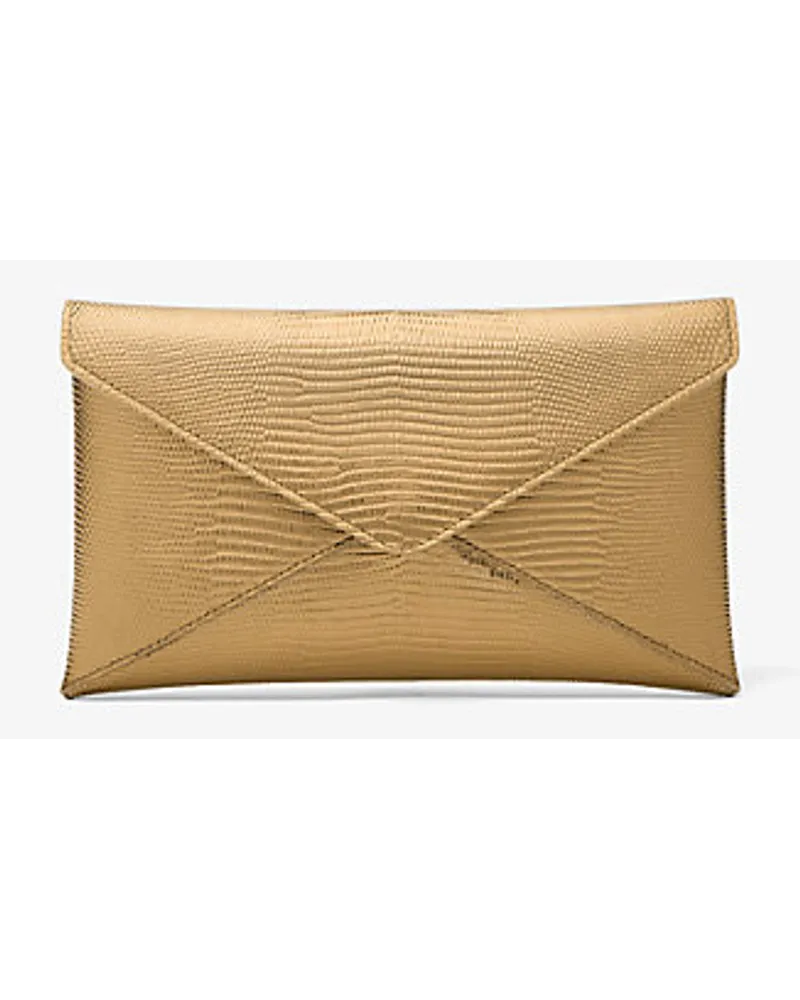 Michael Kors Clutch Mia mit Umschlag aus Leder mit Eidechsenprägung In Metallic-Optik Goldton