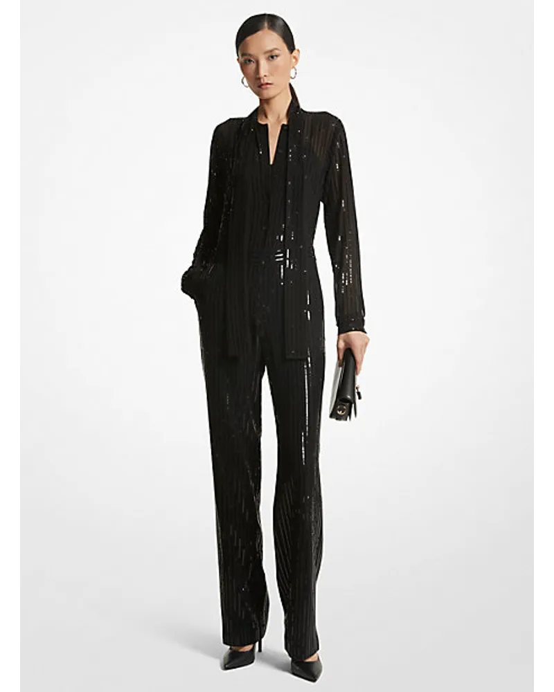 Michael Kors Jumpsuit aus Georgette mit Pailletten-Nadelstreifen Schwarz