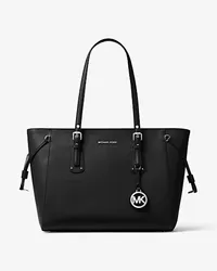 Michael Kors Tragetasche Voyager Medium aus Quer Genarbtem Leder Schwarz