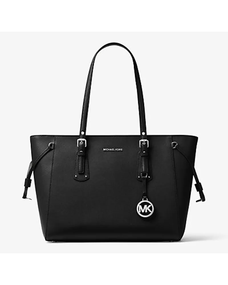 Michael Kors Tragetasche Voyager Medium aus Quer Genarbtem Leder Schwarz