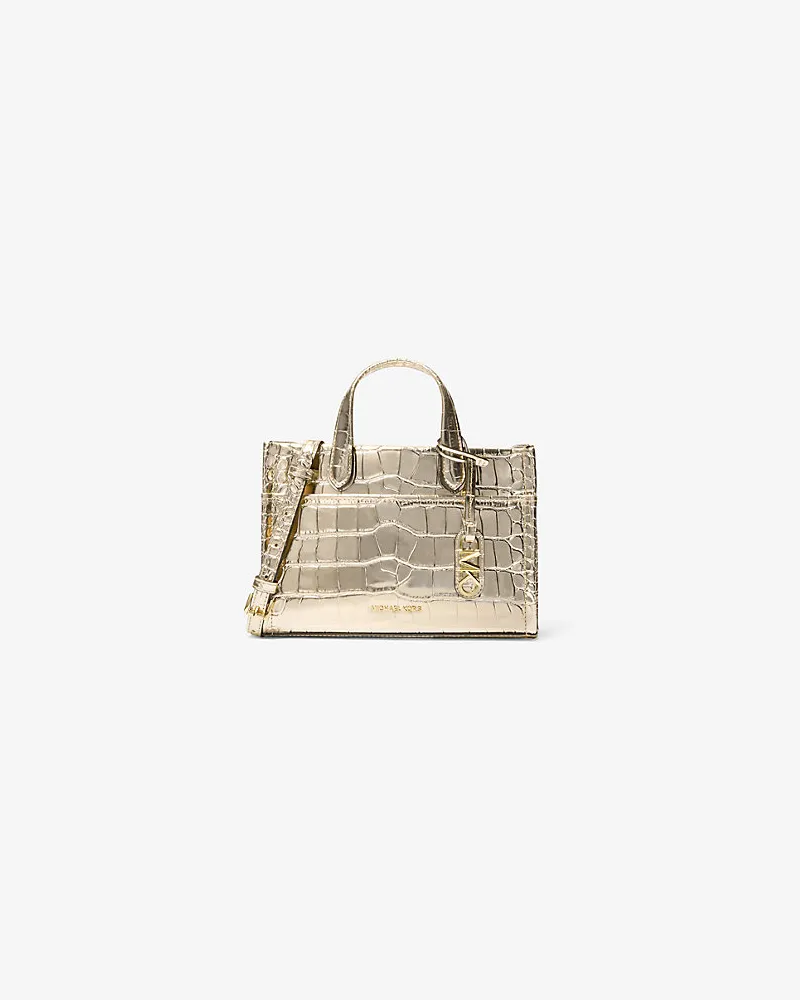 null Messenger-Tasche Gigi Small aus Leder mit Krokodilprägung In Metallic-Optik Goldton