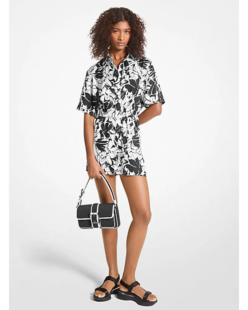 Michael Kors Playsuit aus Satin mit Palmenmuster Schwarz