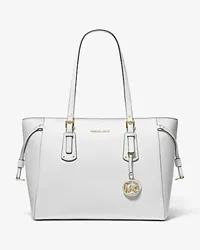 Michael Kors Tragetasche Voyager Medium aus Quer Genarbtem Leder Weiss