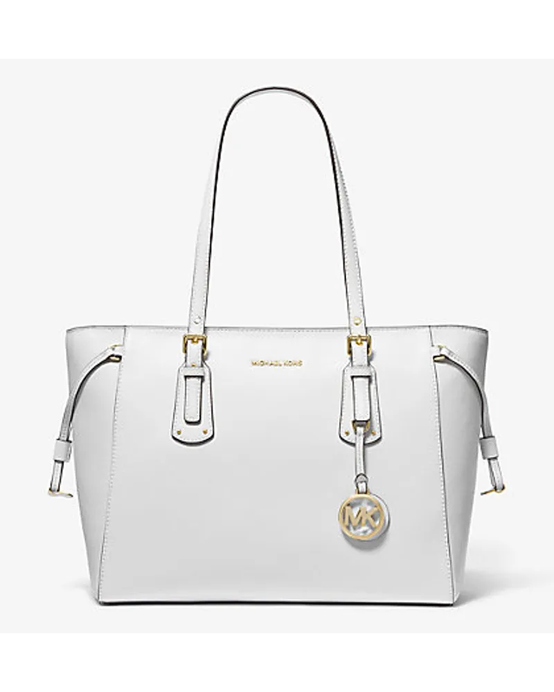 Michael Kors Tragetasche Voyager Medium aus Quer Genarbtem Leder Weiss