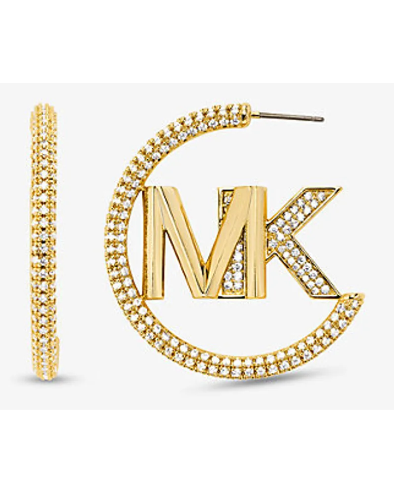 Michael Kors Logo-Creolen aus Messing mit Edelmetallbeschichtung und Pavé Goldton