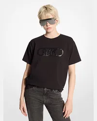 Michael Kors T-Shirt aus Stretch-Baumwolle mit Empire-Logo In Kroko-Optik Schwarz