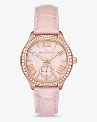 Michael Kors Armbanduhr Sage Im Rosé-Goldton mit Pavé und Lederarmband mit Krokodilprägung Rosa