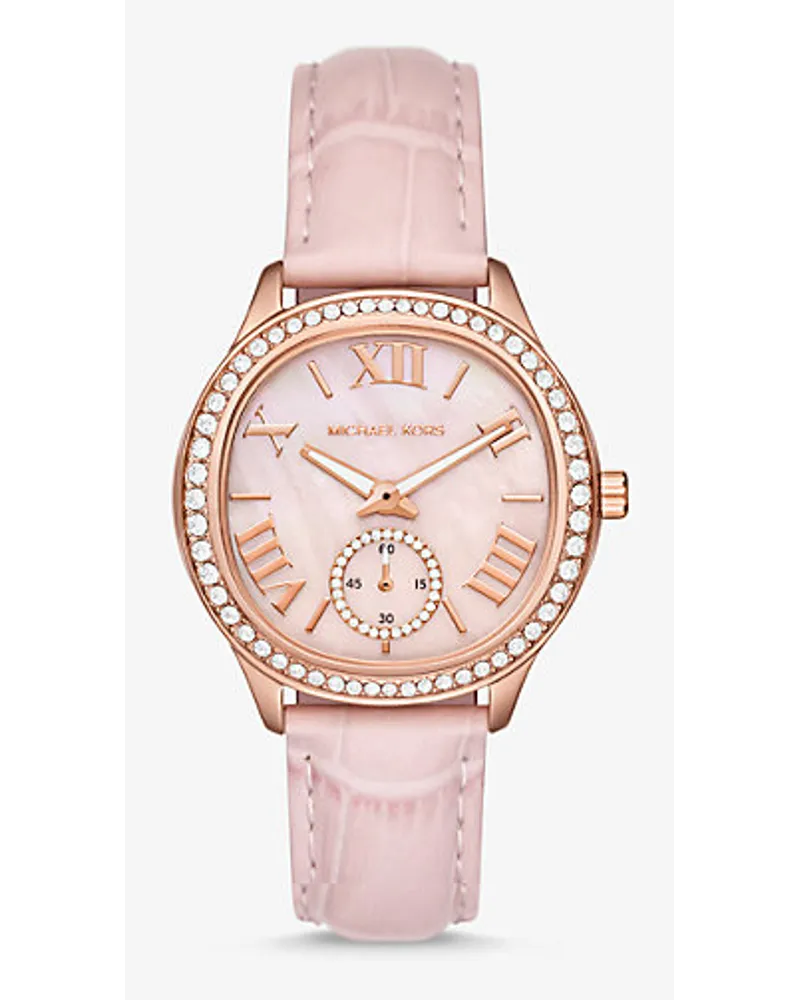 Michael Kors Armbanduhr Sage Im Rosé-Goldton mit Pavé und Lederarmband mit Krokodilprägung Rosa