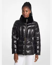 Michael Kors Komprimierbare Daunenjacke aus Abgestepptem Nylon mit Kunstpelzbesatz Schwarz