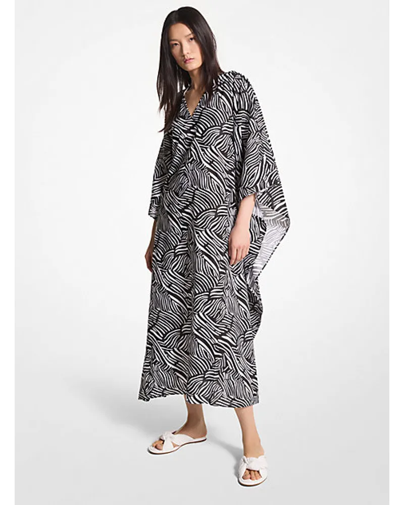 Michael Kors Kaftan aus Biobaumwoll-Batist mit Zebramuster Schwarz