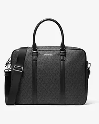 Michael Kors Aktentasche Hudson aus Leder und Logostoff Schwarz