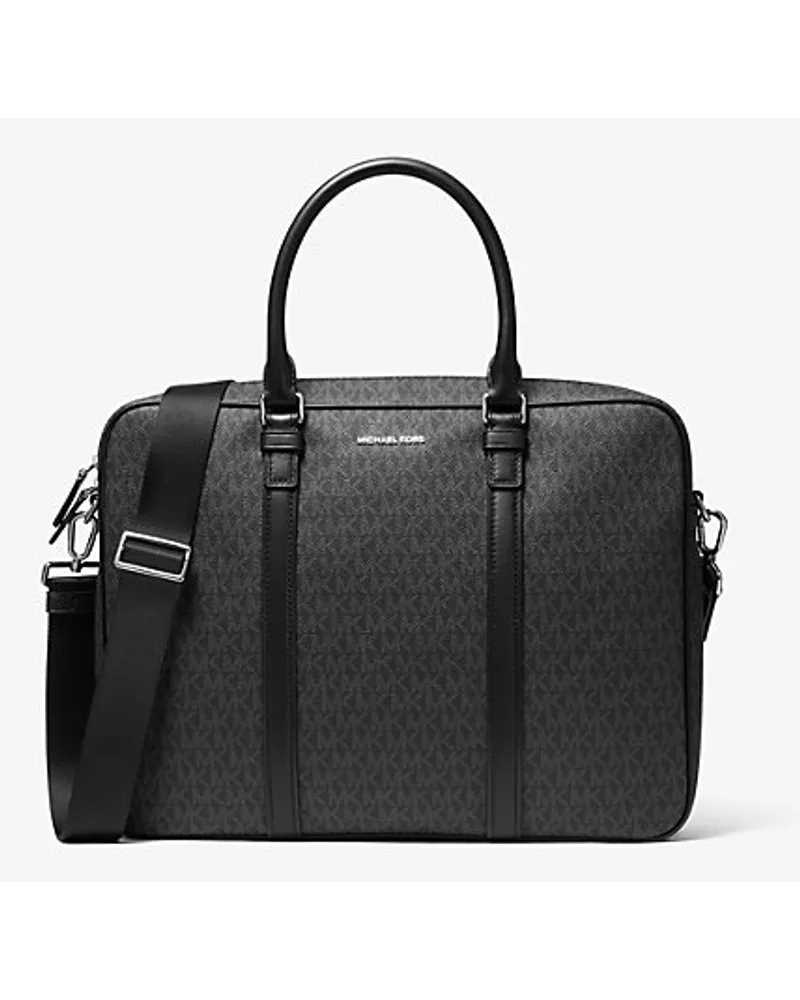 Michael Kors Aktentasche Hudson aus Leder und Logostoff Schwarz