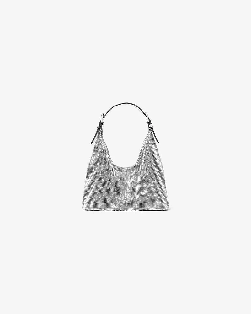 null Hobo Bag Nolita Small aus Mesh mit Strass In Metallic-Optik – Limitierte Auflage Silberton