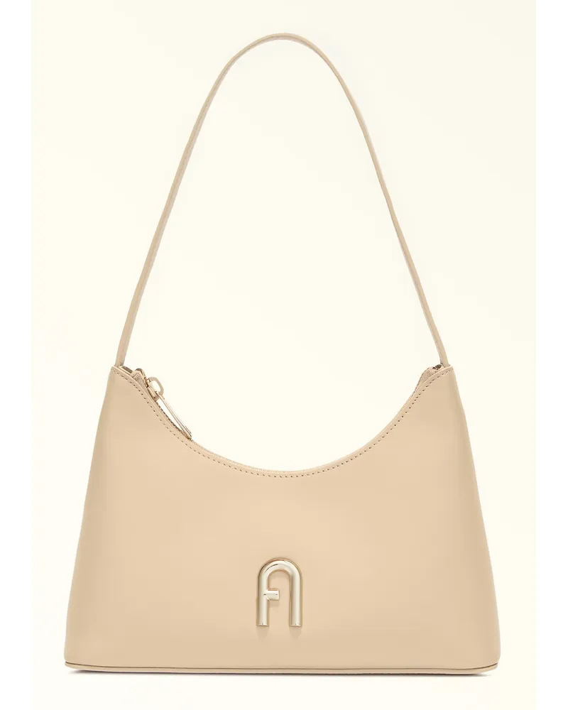 Furla Diamante Schultertasche Grano Weiches Kalbsleder Damen Beige