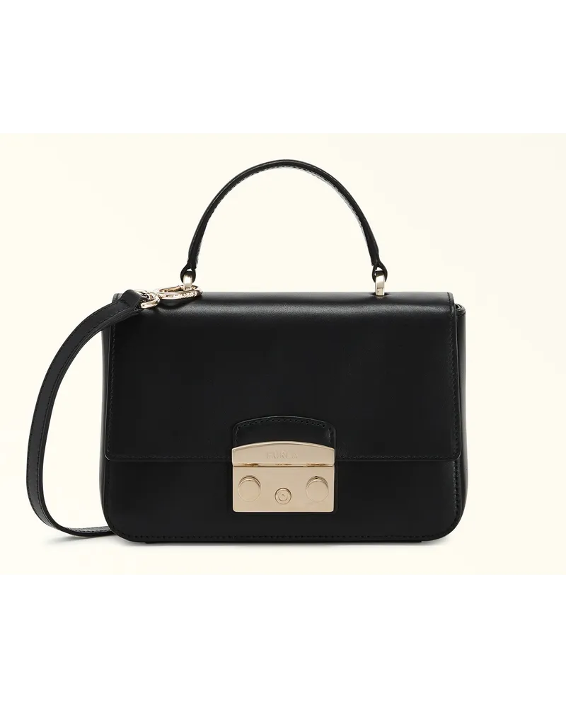 Furla Metropolis Henkeltasche Nero Weiches Kalbsleder Damen Minitasche Schwarz