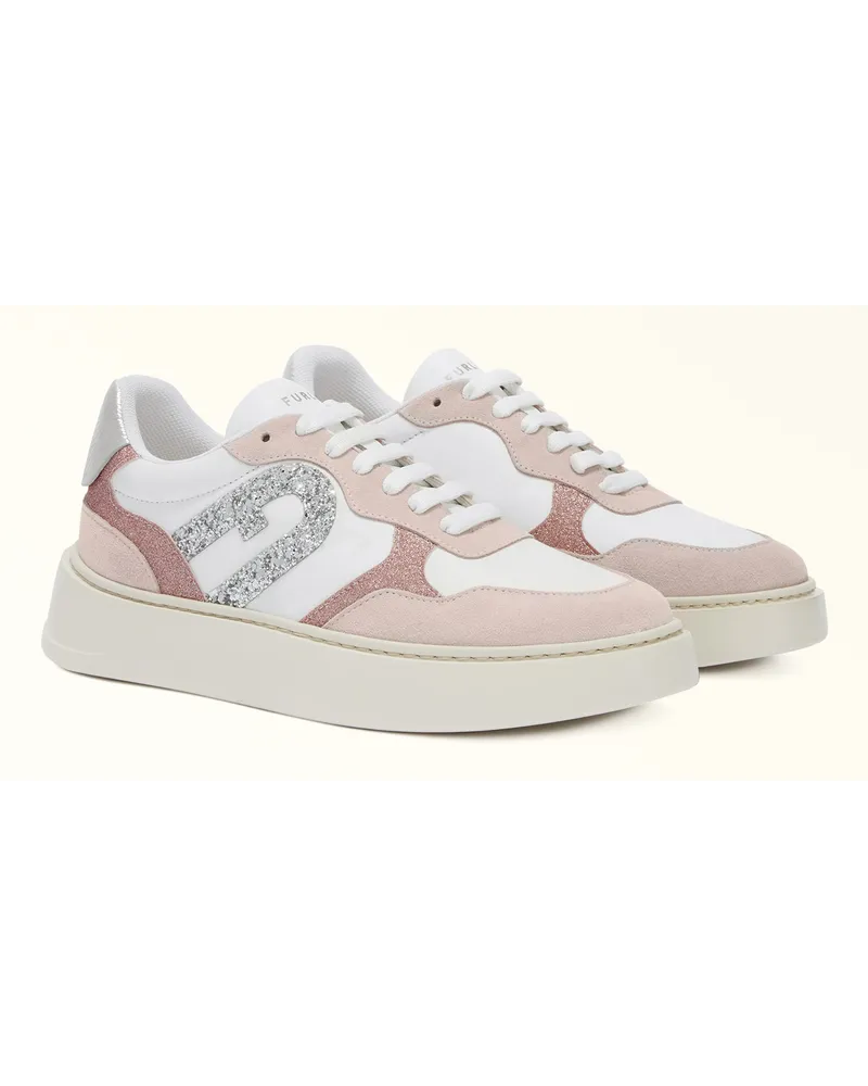 Furla Sport Sneaker Corolla Kalbsleder + Sportliches Rauleder Glitzernder Stoff Lamé Damen Rosa