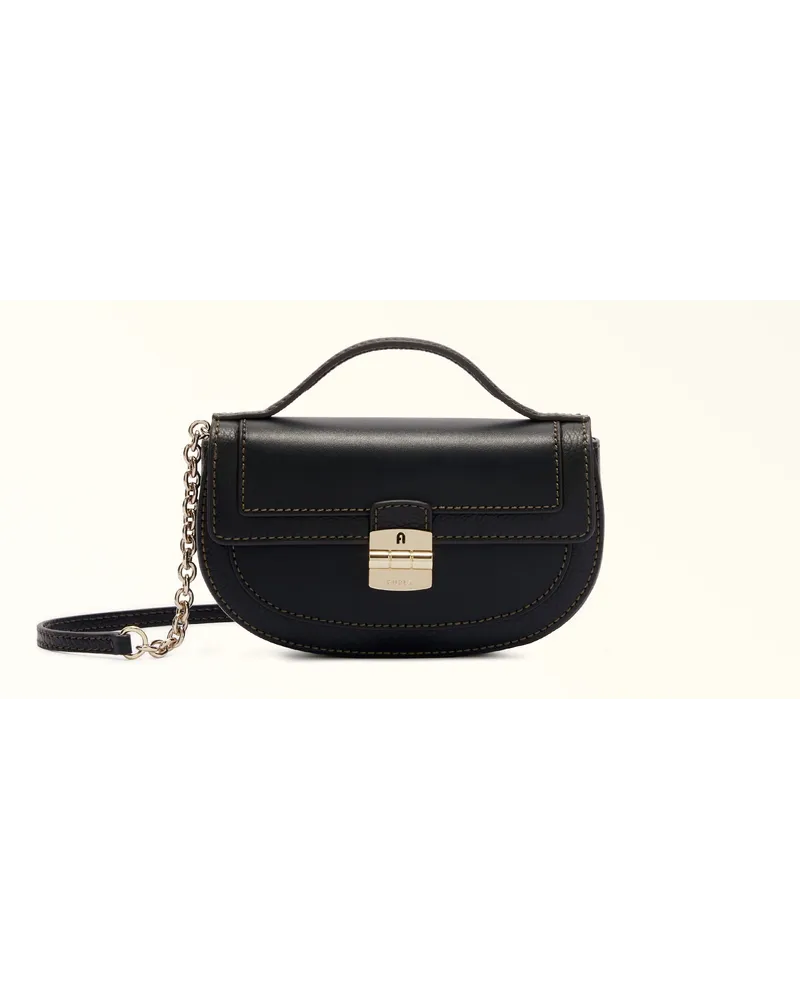 Furla Fura Cub 2 Mini-tasche Nero Weiches Kabseder + Genarbtes Kabseder Damen Mini-Umhängetasche Schwarz