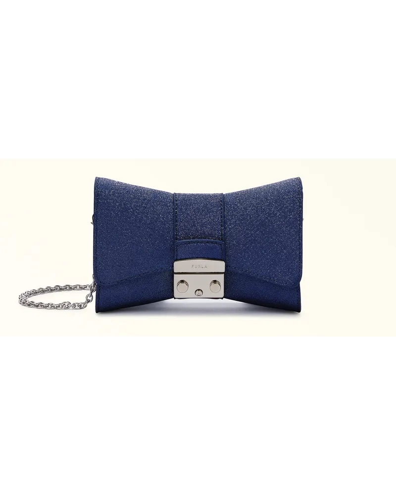 Furla etropolis Reix ini-tasche editerraneo Glitzernder Stoff Daen Mini-Umhängetasche Blau