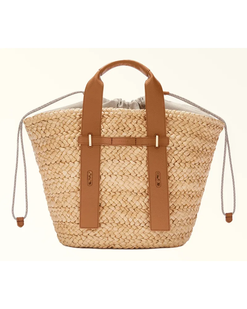 Furla Giove Tote-bag Naturale Stroh + Genarbtes Kalbsleder Daen Beige