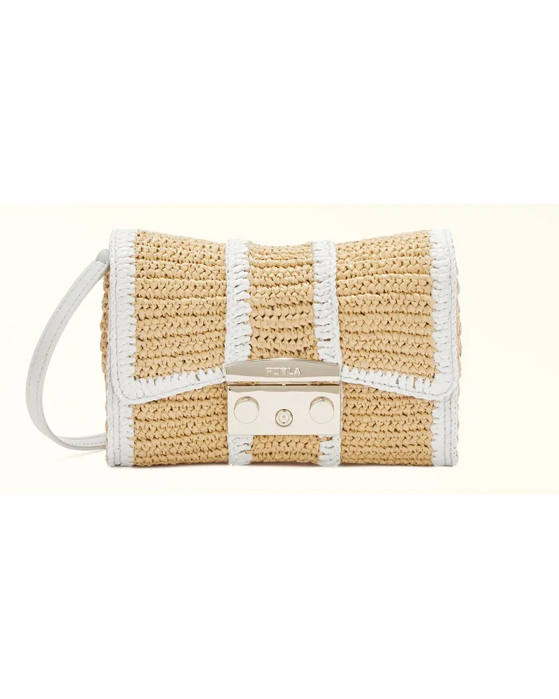 Furla Metropolis Remix Umhängetasche Naturale Gehäkelter Raffia Damen Mini-Umhängetasche Beige