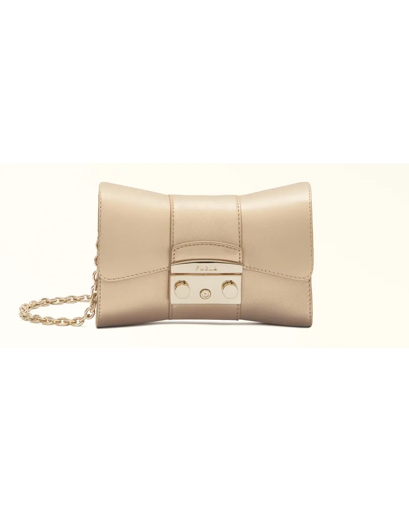 Furla Metropolis Remix Umhängetasche Grano Claris Kalbsleder In Metallic Damen Mini-Umhängetasche Beige