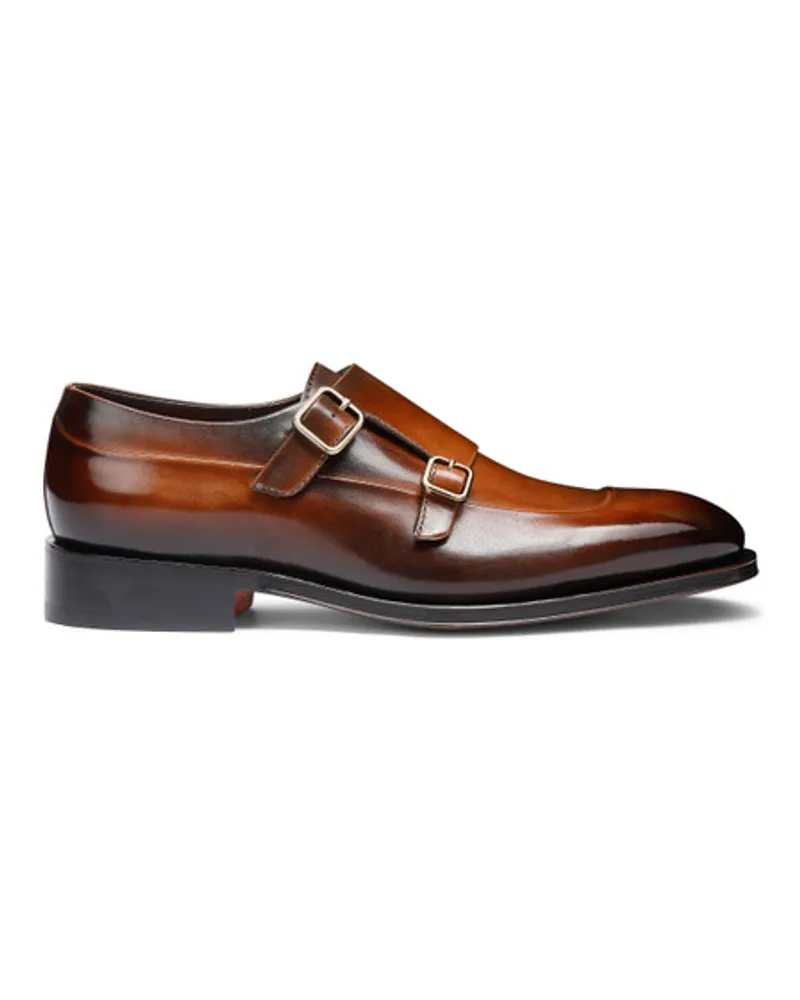 Santoni Dunkelbraune Doppel-Monkstraps für Herren aus Leder Dunkelbraun