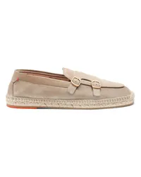 Santoni Beige Espadrille für Herren aus Veloursleder mit Doppelschnalle Naturliche