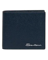 Santoni Blaues Portemonnaie aus Saffiano-Leder mit Münzfach Blau