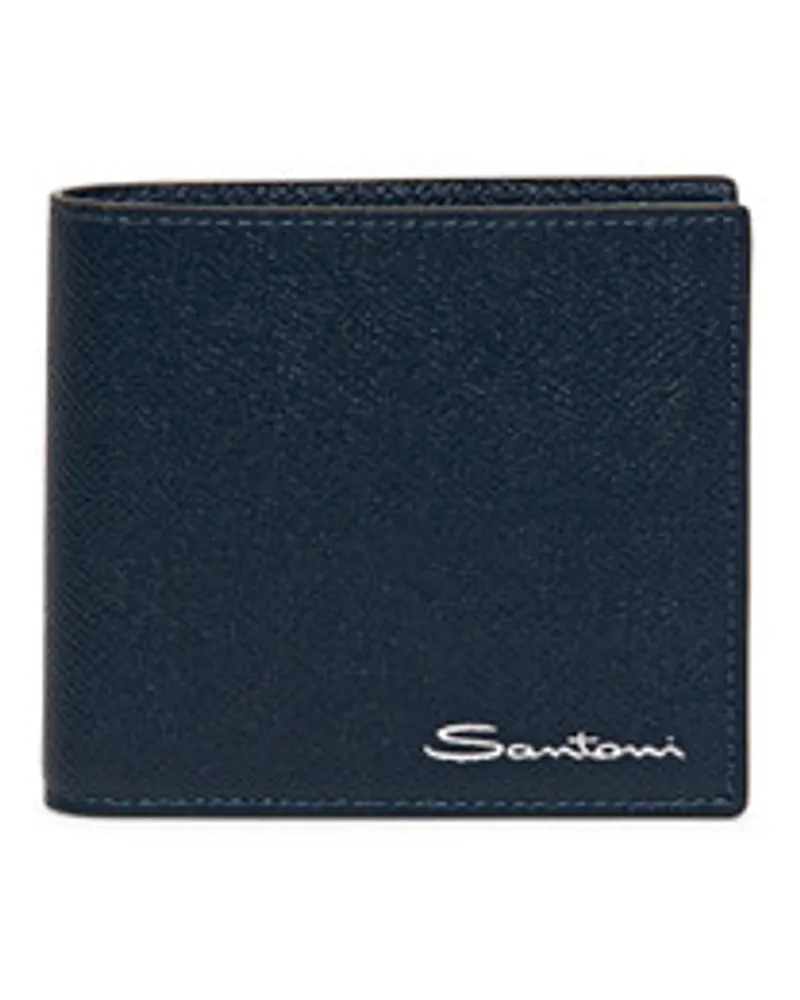 Santoni Blaues Portemonnaie aus Saffiano-Leder mit Münzfach Blau