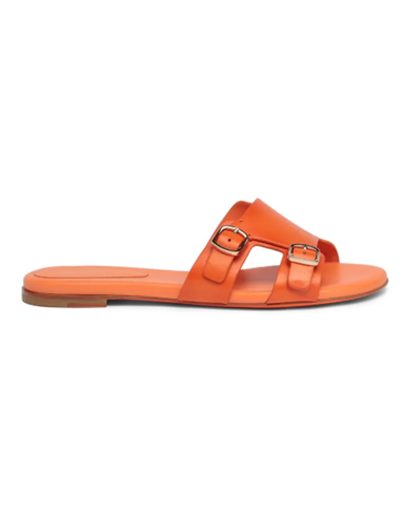 Santoni Orangefarbene Slider-Sandalen aus Leder mit Doppelschnalle Orange
