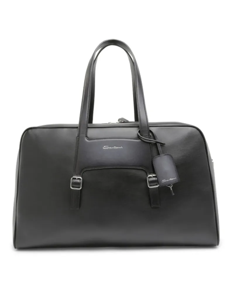 Santoni Schwarze Reisetasche aus Leder Schwarz