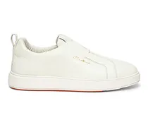 Weiße Slip-on-Sneakers für Herren aus getrommeltem Leder