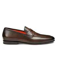 Santoni Braune Penny Loafer für Herren aus Leder in Antik-Optik Dunkelbraun