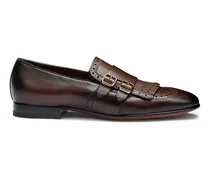 Braune Loafer für Herren aus Leder mit Doppelschnalle und Fransendetail