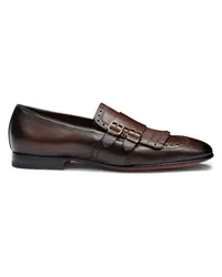 Santoni Braune Loafer für Herren aus Leder mit Doppelschnalle und Fransendetail Braun