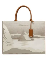 Santoni Beigefarbener Shopper aus Textil Naturliche