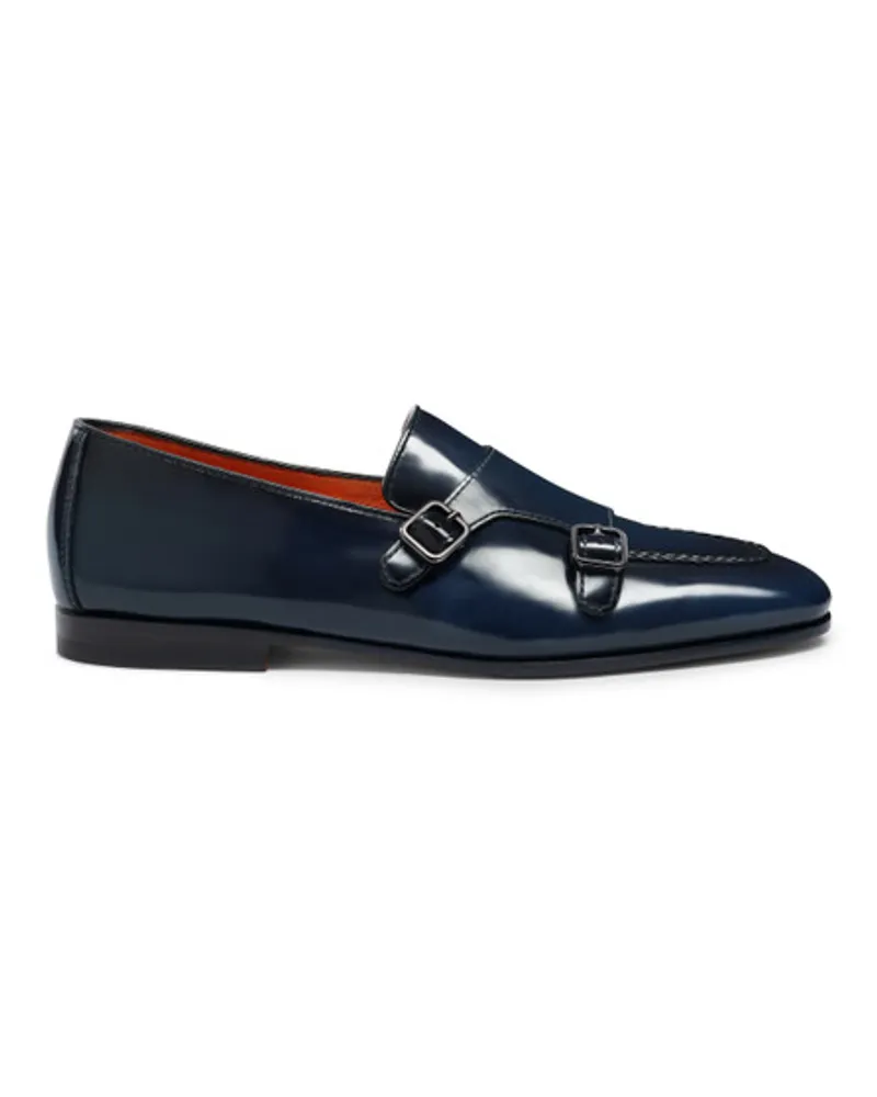 Santoni Blaue Loafer für Herren aus Leder mit Doppelschnalle Blau