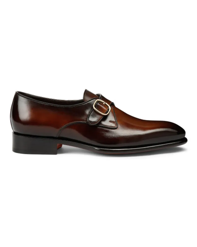 Santoni Braune Monkstraps für Herren aus Leder Dunkelbraun