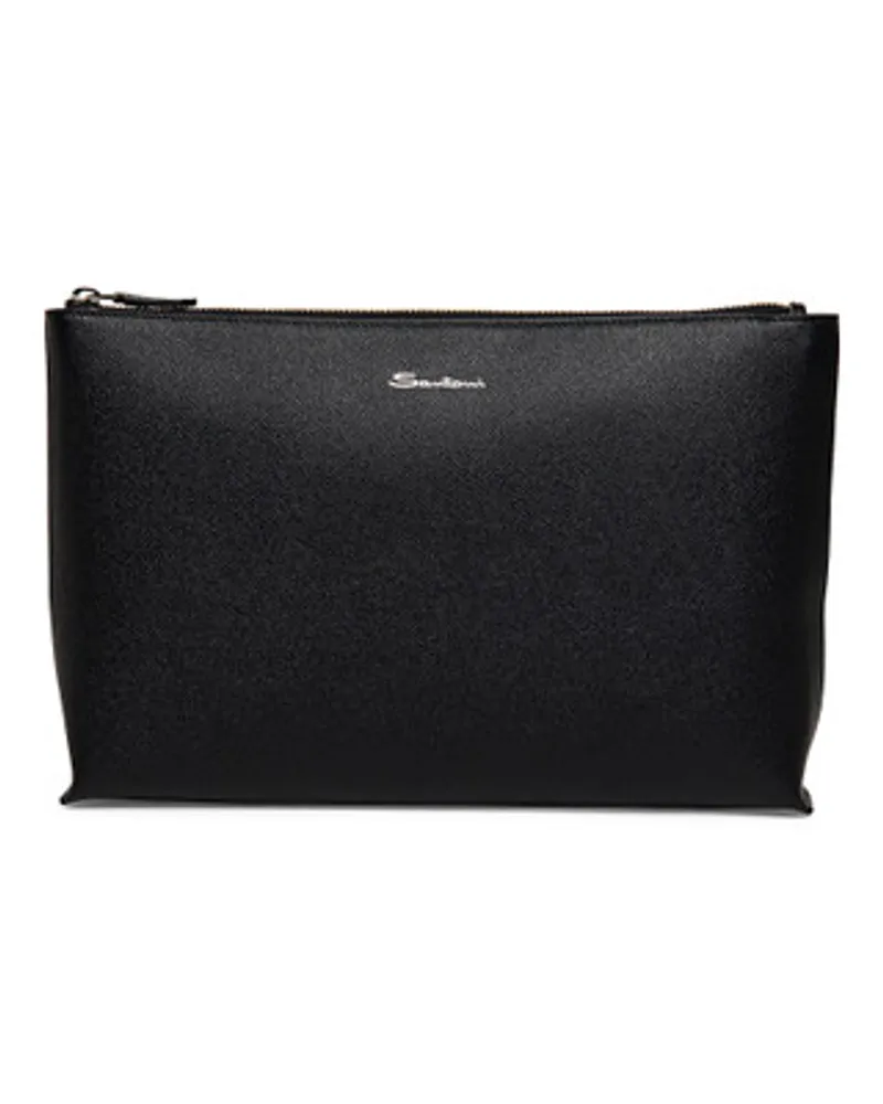 Santoni Schwarze Pochette aus Saffiano-Leder Schwarz