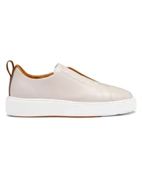 Santoni Nudefarbene Slip-on-Sneakers für Damen aus getrommeltem Leder Naturliche