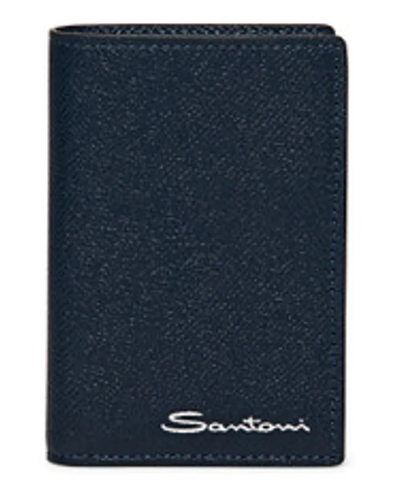 Santoni Blaues Portemonnaie im Hochformat aus Saffiano-Leder Blau