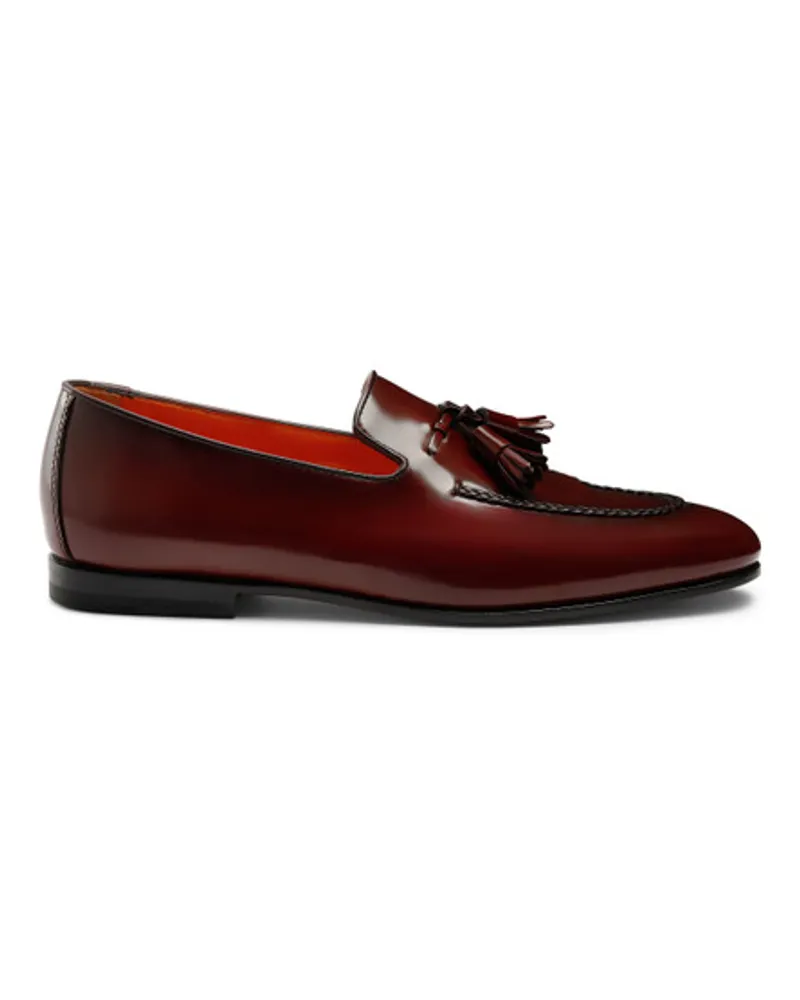 Santoni Bordeauxrote Loafer für Herren aus Leder mit Quasten Rot