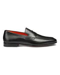 Santoni Schwarze Penny Loafer für Herren aus Leder in Antik-Optik Schwarz