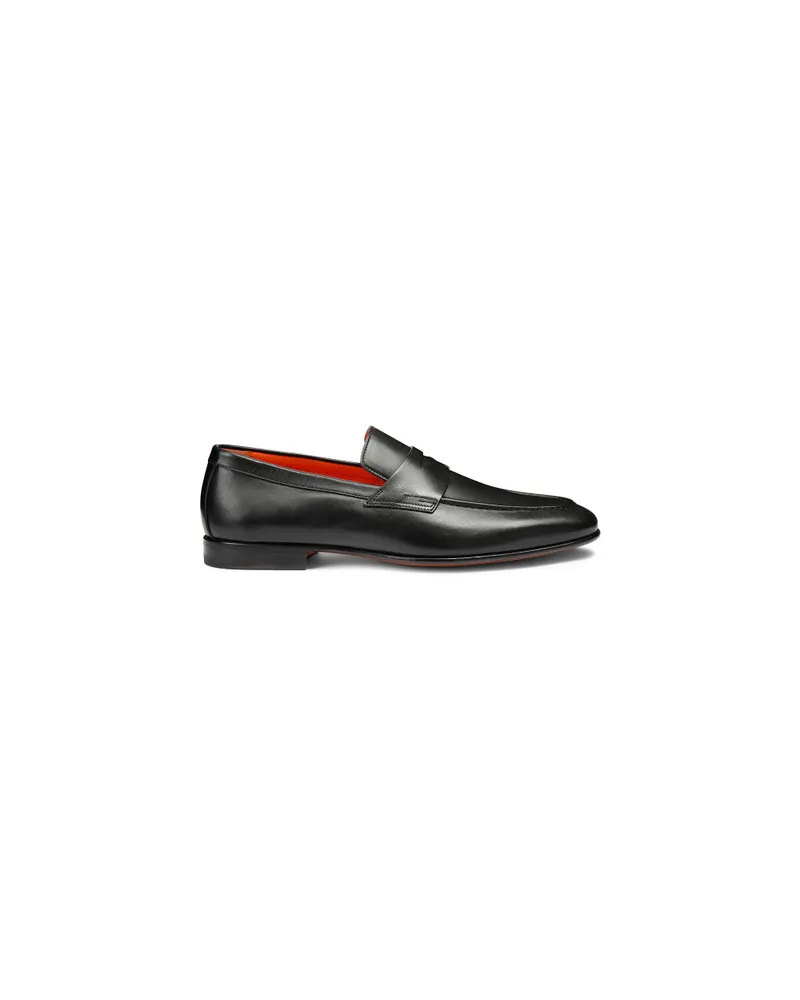 Santoni Schwarze Penny Loafer für Herren aus Leder in Antik-Optik Schwarz