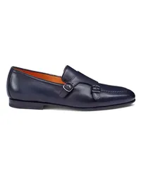 Santoni Blaue Loafer für Herren aus Leder in Antik-Optik mit Doppelschnalle Blau